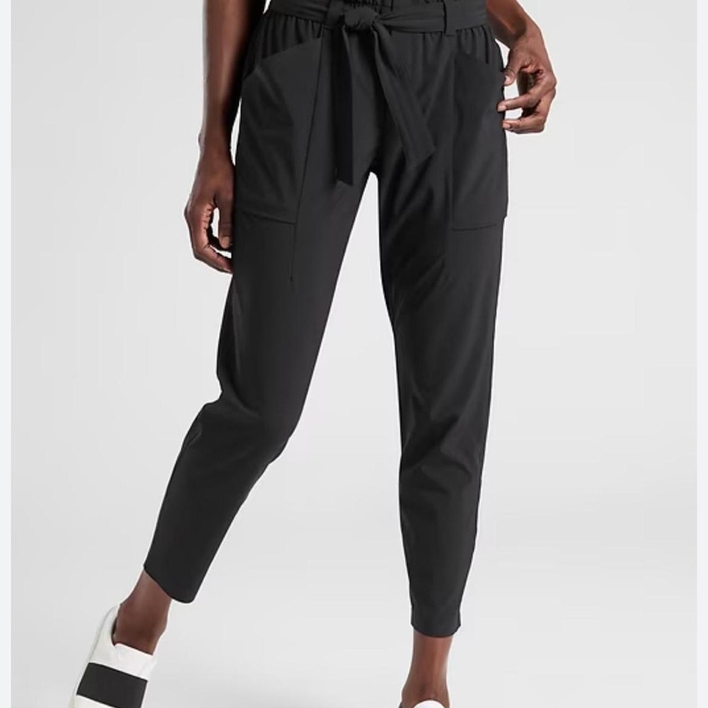 Athleta Womens Black Paper Bag Tie Front Straight Leg